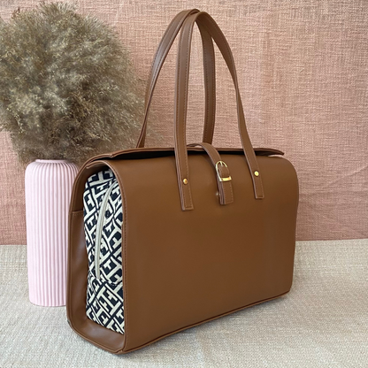 Brown with Black T-shape Design Leera 16inch Bag