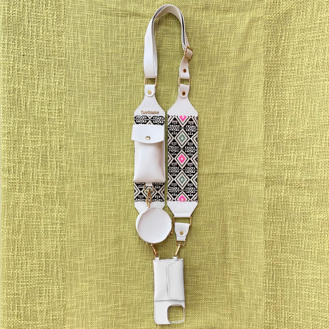 White with Mint &amp; Pink Diamond Pochette Belt with Phone Case