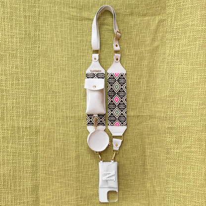 White Dual Compartment + White Multi-color Diamond Pochette Belt with Phone Case