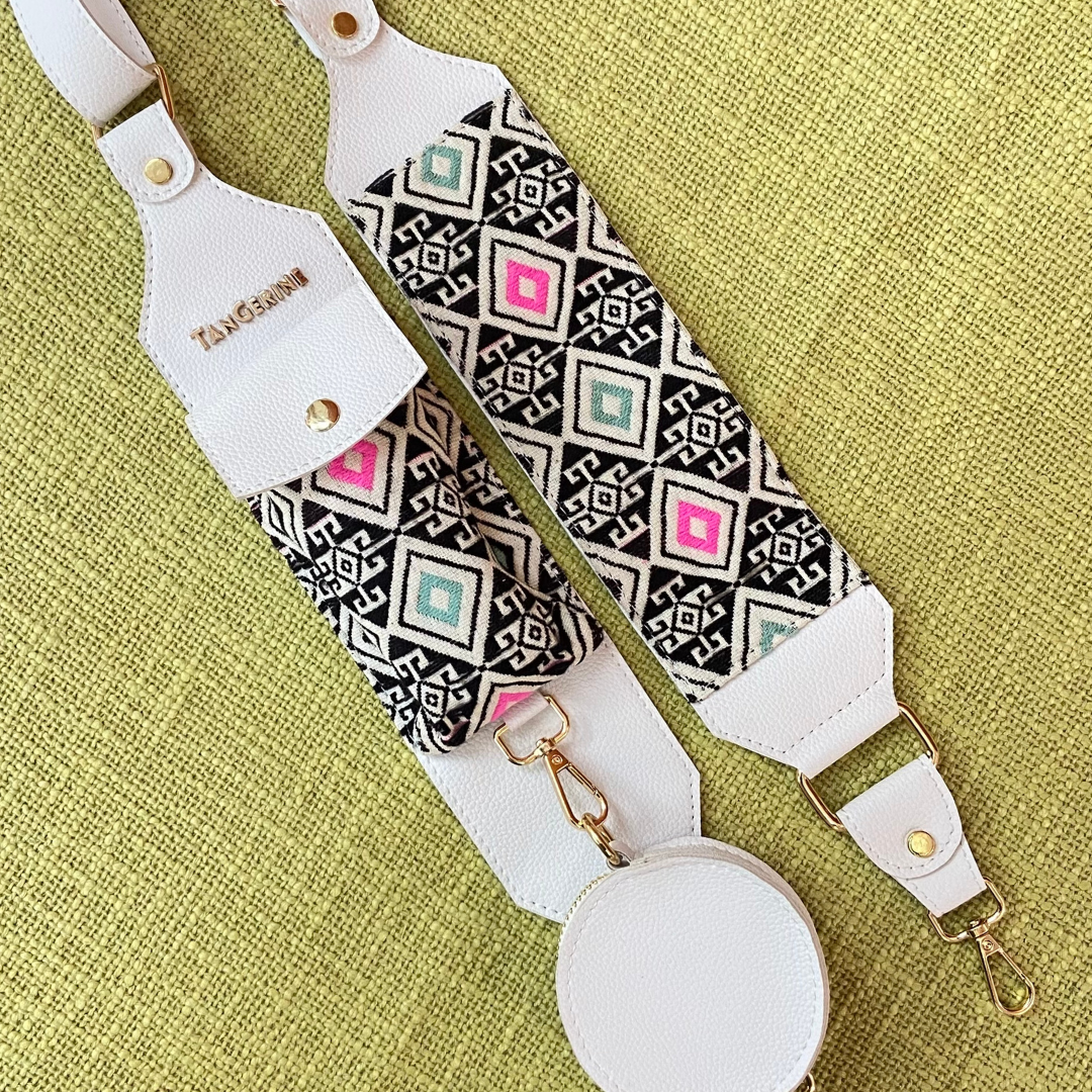 White Eva + White Multi-color Diamond Cloth on Pocket Pochette Belt with Phone Case