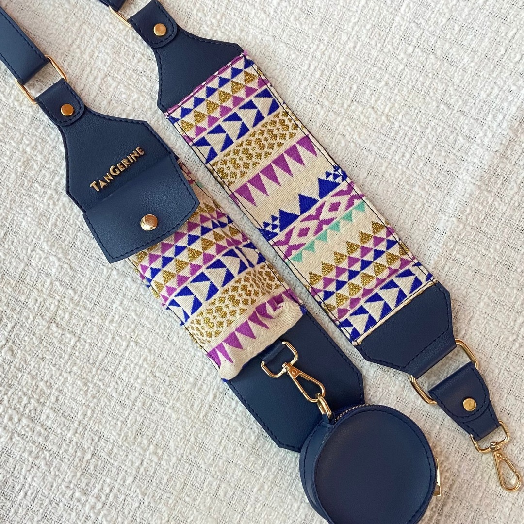 Blue Eva + Blue Multi-Color Triangle Cloth on Pocket Pochette Belt with Phone Case