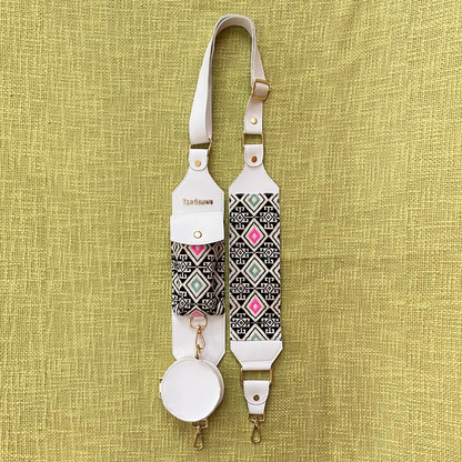 White Dual Compartment + White Multi-color Diamond Cloth on Pocket Pochette Belt with Phone Case