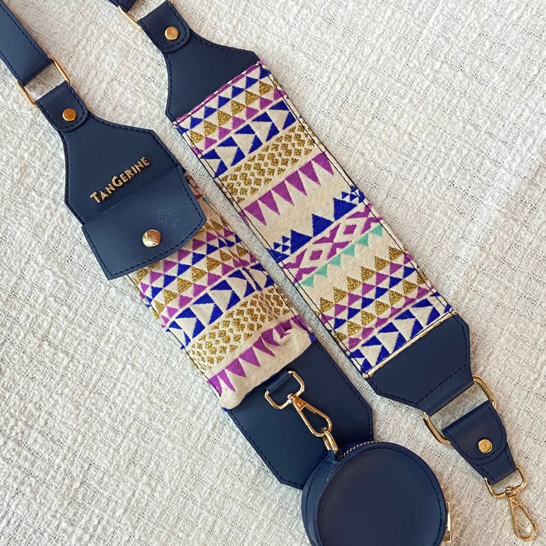 Blue Eva + Blue with Multi-color Triangles Cloth on Pocket Pochette Belt