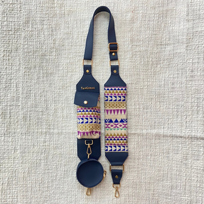 Blue Eva + Blue with Multi-color Triangles Cloth on Pocket Pochette Belt