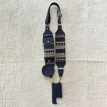 Blue with Blue Bullet Cloth on Pocket Pochette Belt with Phone Case