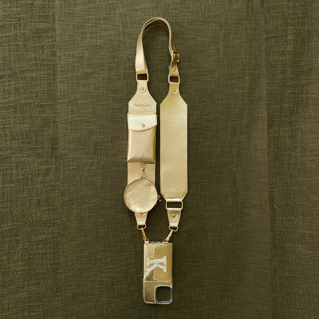 Gold Metallic Plain Pochette Belt with Phone Case