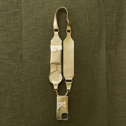 Gold Metallic Plain Pochette Belt with Phone Case
