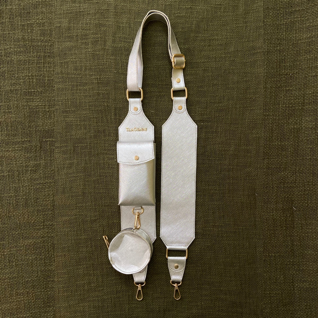 Silver Metallic Plain Pochette Belt with Phone Case
