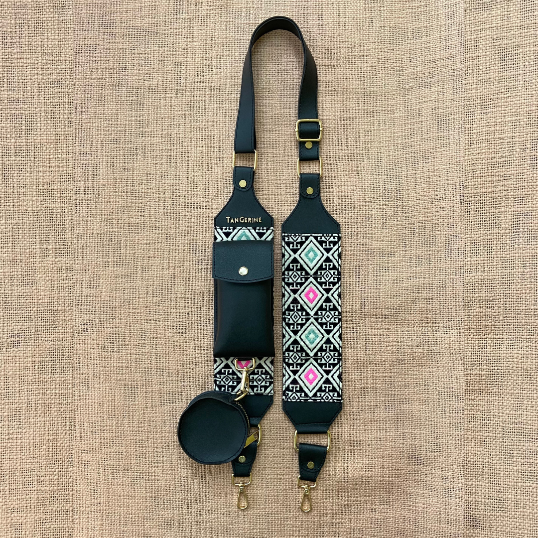 Black with Multi-Color Diamond Pochette Belt with Phone Case