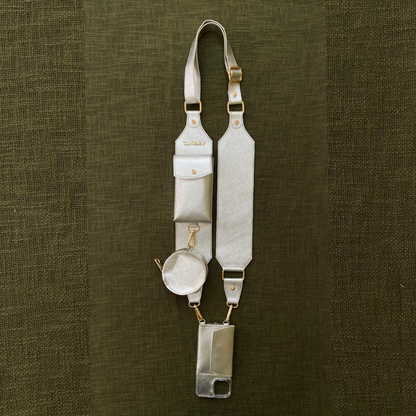 Silver Metallic Plain Pochette Belt with Phone Case