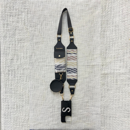 Black with White Tribal Cloth on Pochette Belt  with Phone Case