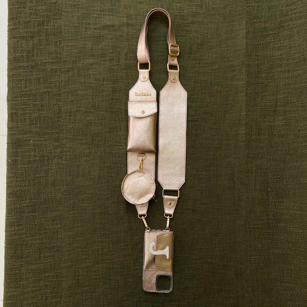 Rose Gold Metallic Plain Pochette Belt with Phone Case