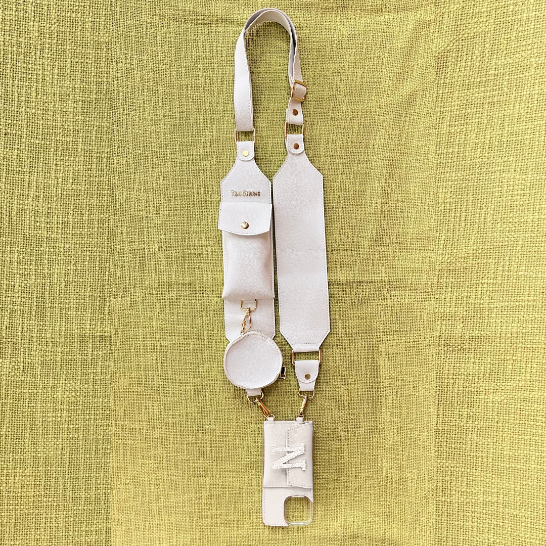White Dual Compartment + White Plain Pochette Belt with Phone Case