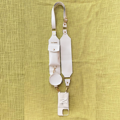White Dual Compartment + White Plain Pochette Belt with Phone Case