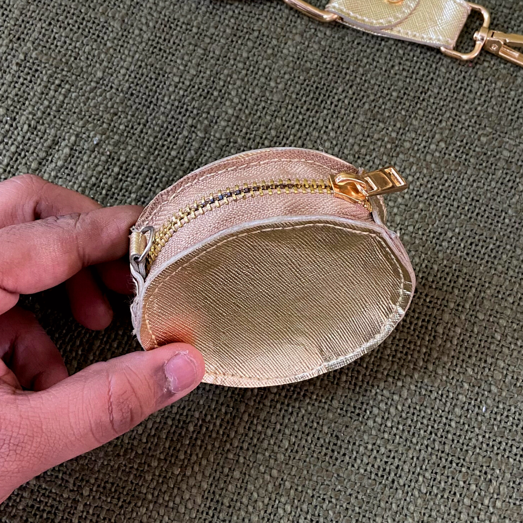 Gold Metallic Plain Pochette Belt with Phone Case