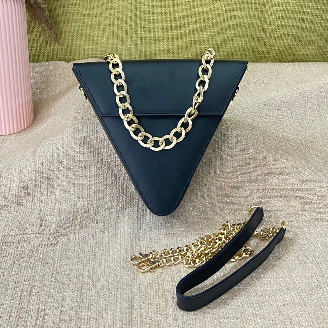 Matte Black Triangular Bag with Initials