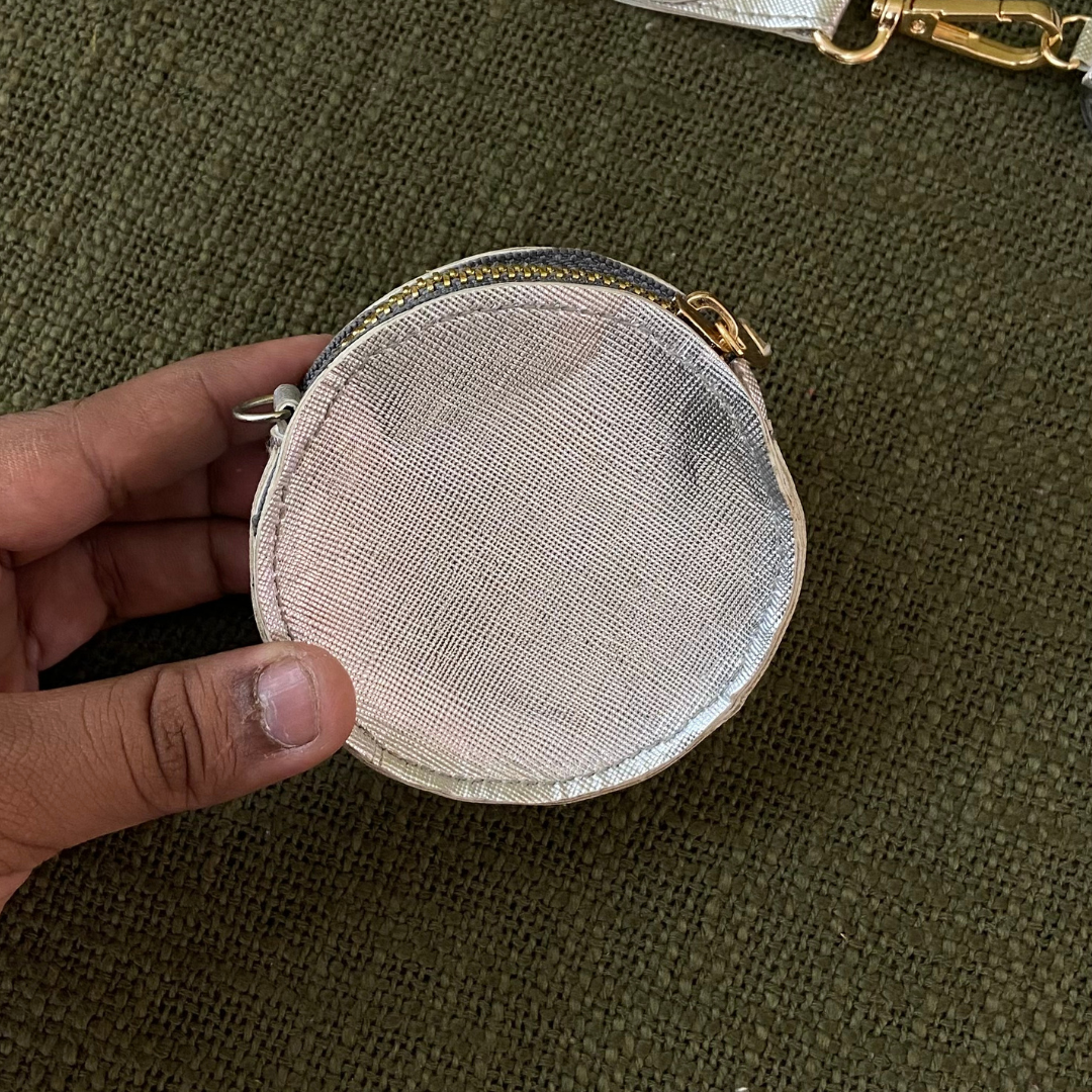 Silver Metallic Plain Pochette Belt with Phone Case