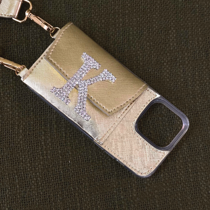 Gold Metallic Plain Pochette Belt with Phone Case