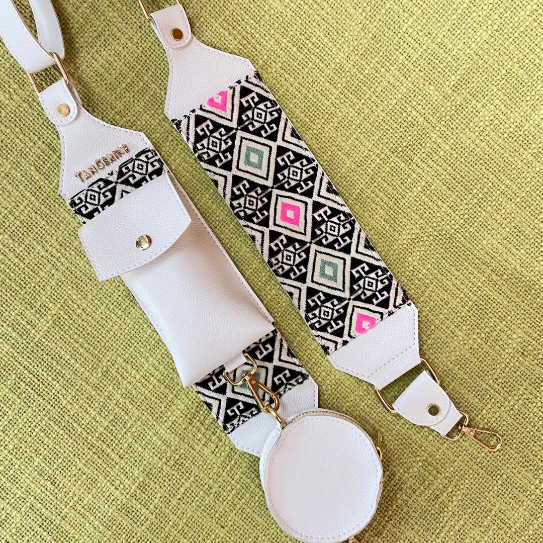 White with Mint & Pink Diamond Pochette Belt with Phone Case