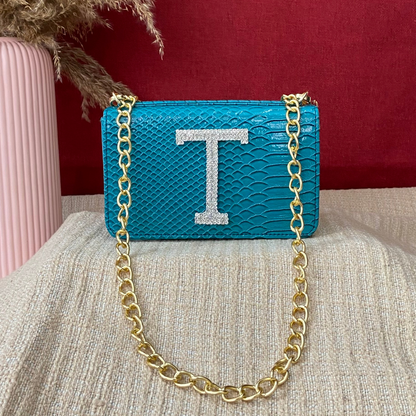 Aqua Blue Green Croc Embossed Box Style Waist Bag Phone Size