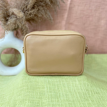 Beige Dual Compartment + Beige with Black &amp; White Diamond plain Pochette Belt