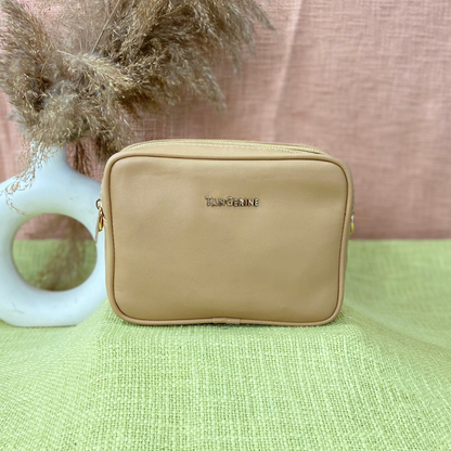 Beige Dual Compartment + Beige with Black &amp; White Diamond plain Pochette Belt