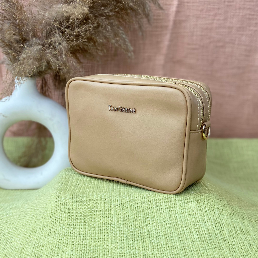 Beige Dual Compartment + Beige with Black & White Diamond plain Pochette Belt