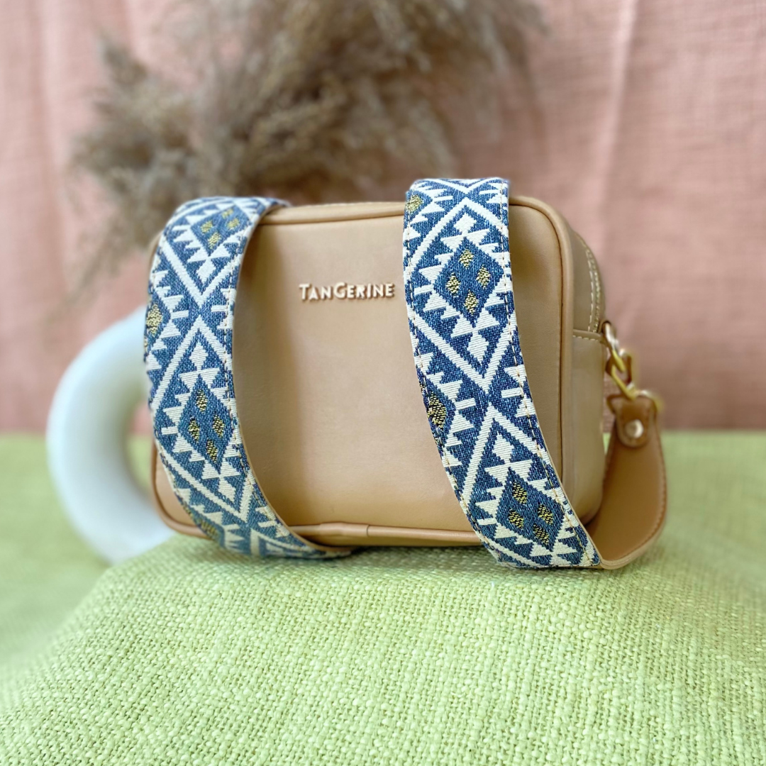 Beige Dual Compartment Bag with Light Black Diamond Belt.