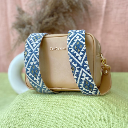 Beige Dual Compartment Bag with Light Black Diamond Belt.