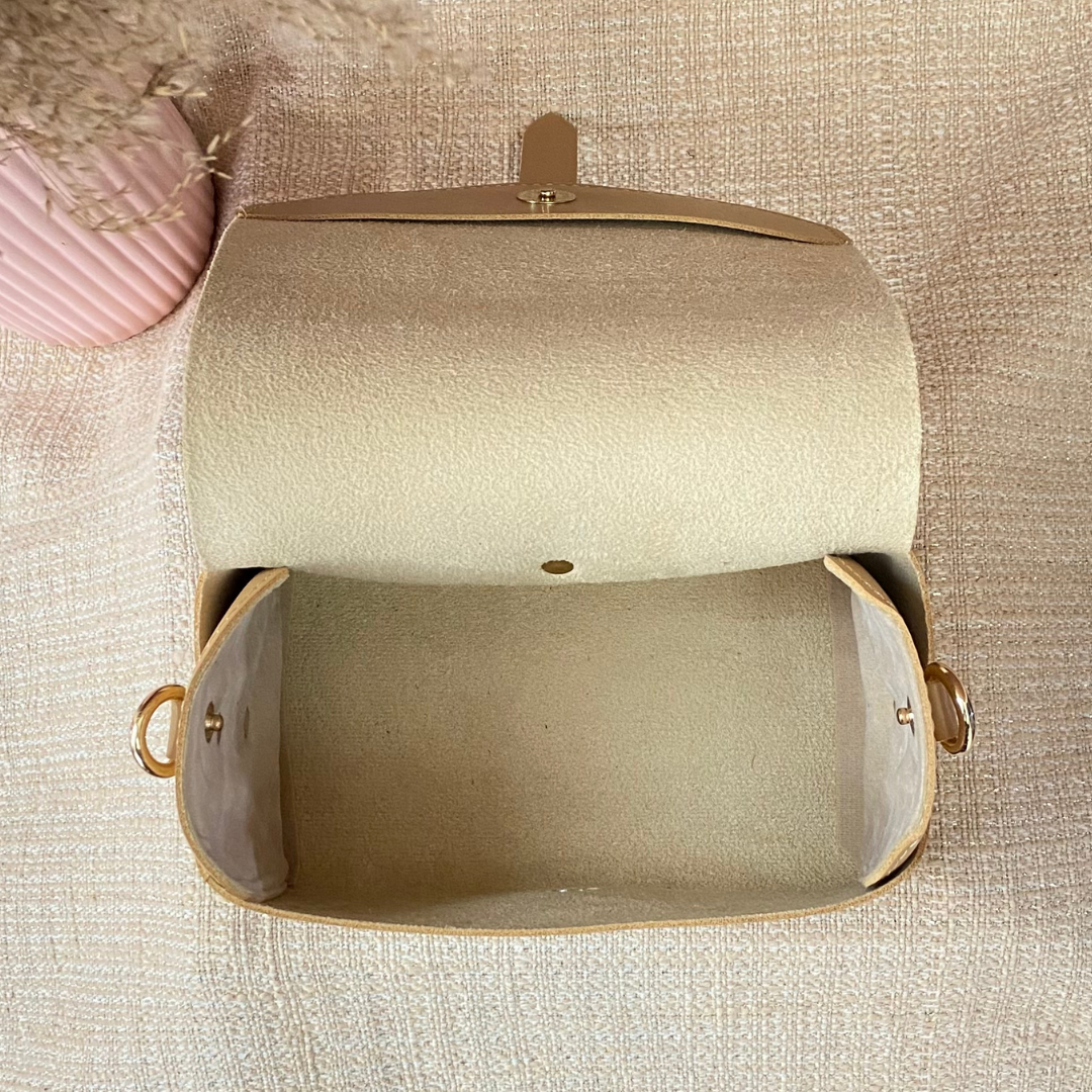 Beige Eva Bag with Multi-color Stripes Belt.