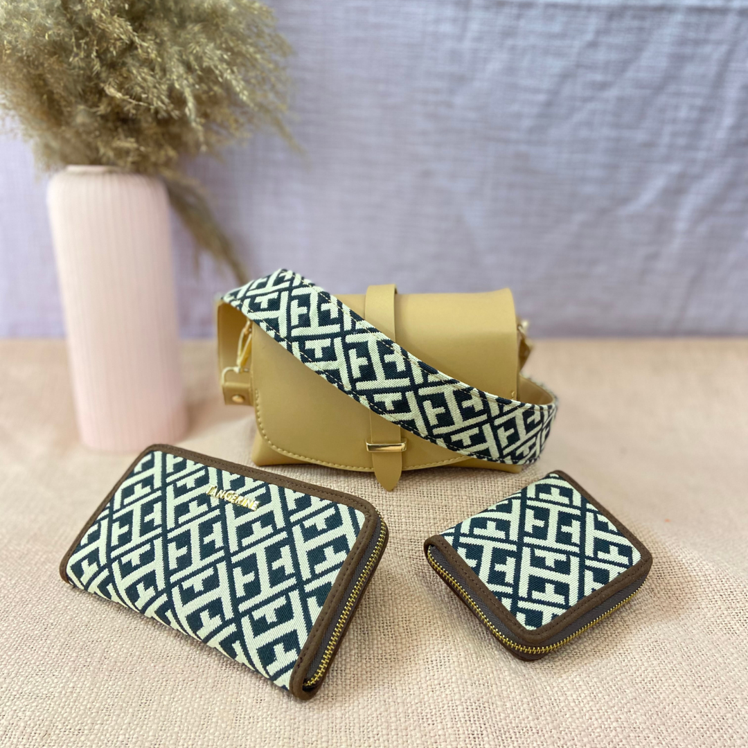Beige Eva Bag with T-Shape Design Belt + Big &amp; Mini Wallet Combo