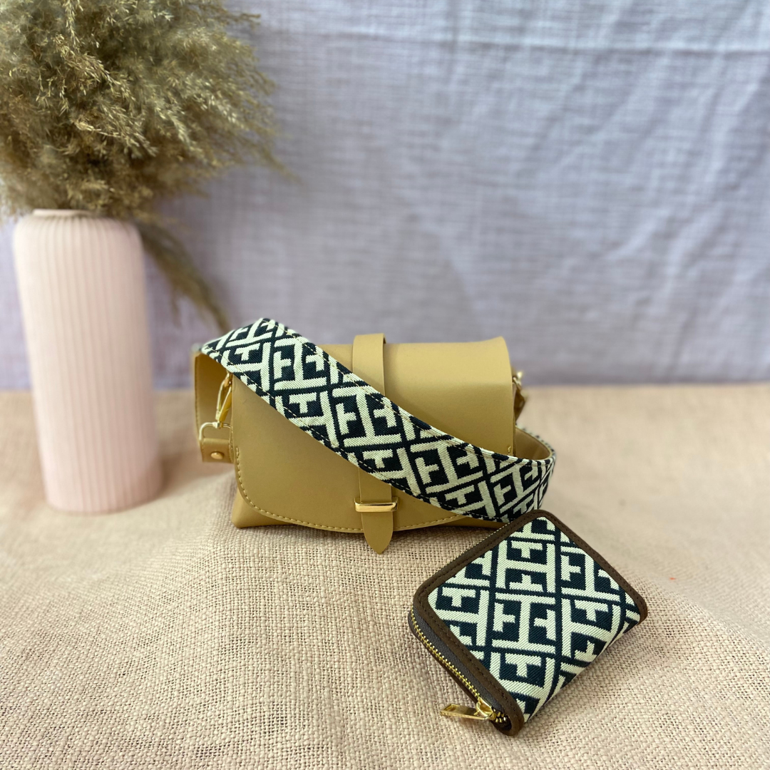 Beige Eva Bag with T-Shape Design Belt + Big &amp; Mini Wallet Combo