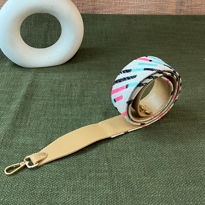 Beige Multi-color Lines Shoulder Strap