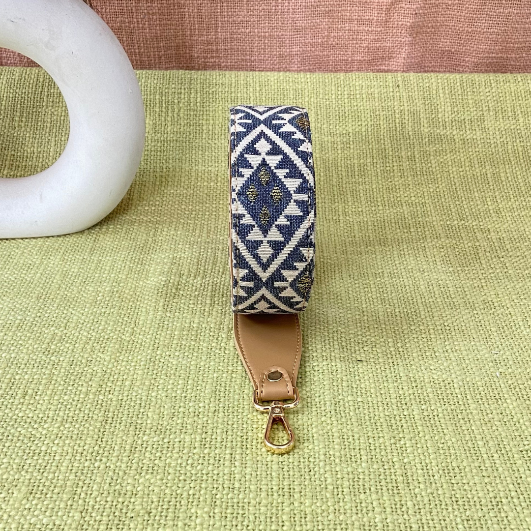 Beige with Light Black &amp; White Diamond Shoulder Strap