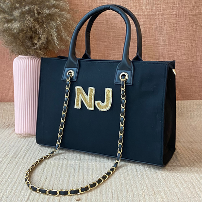 Black Canvas Chain Tote 15inch.