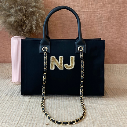 Black Canvas Chain Tote 15inch.