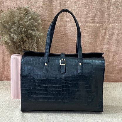 Black Croc Embossed with Black Swede Leera 16inch Bag