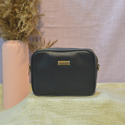 Black Dual Compartment Sling Bag with Black Multi-colour Belt