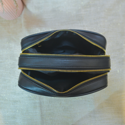 Black Dual Compartment Sling Bag with Black &amp; White Tribal Belt