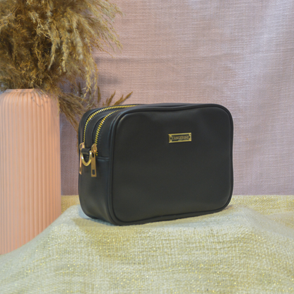Black Dual Compartment Sling Bag with Black Tribal Belt