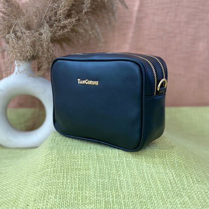 Black Dual Compartment Sling Bag with Charcoal Grey Belt