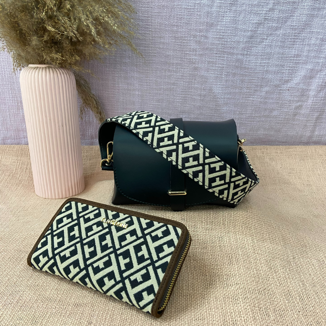Black Eva Bag with T-Shape Design Belt + Big  Wallet