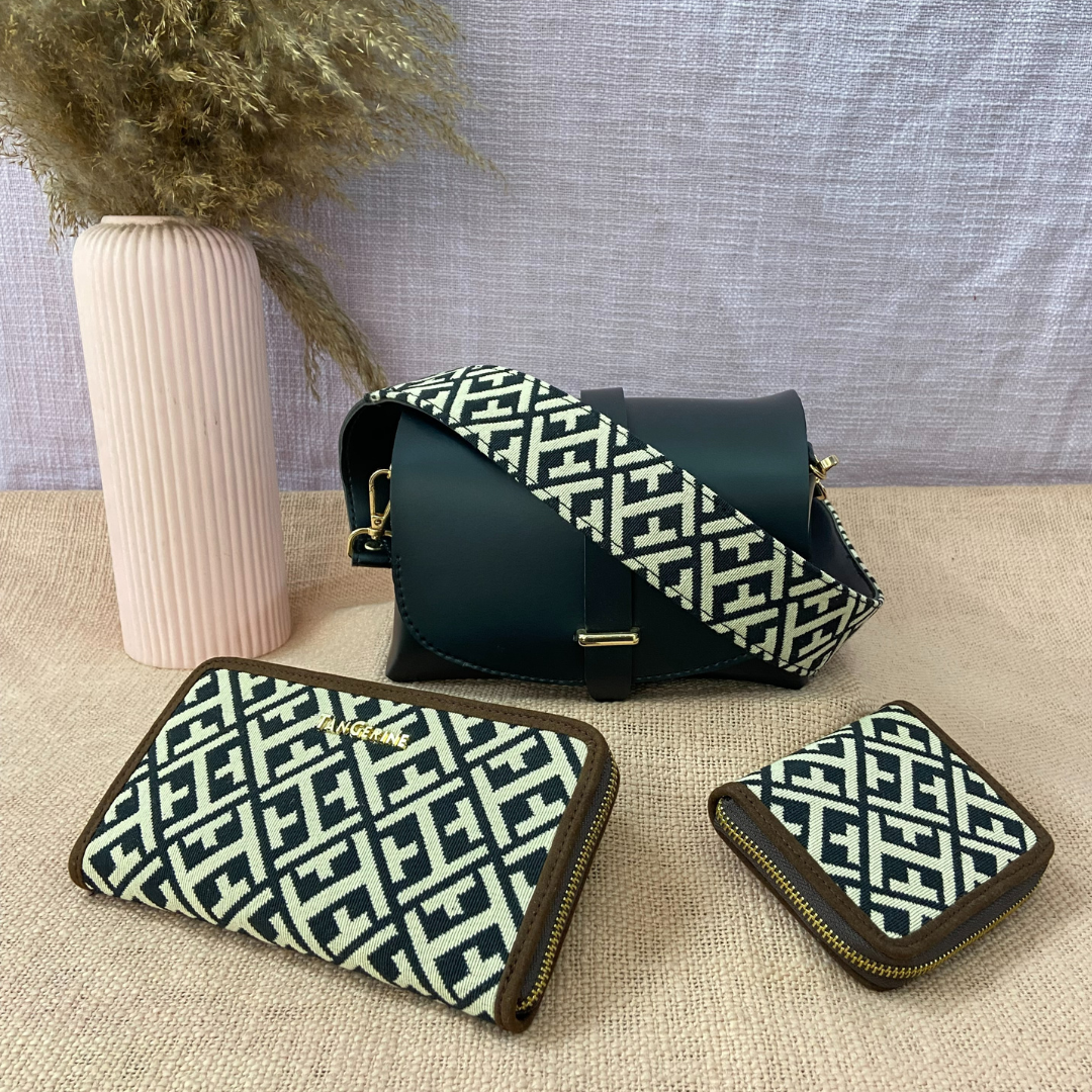 Black Eva Bag with T-Shape Design Belt + Big &amp; Small Wallet Combo