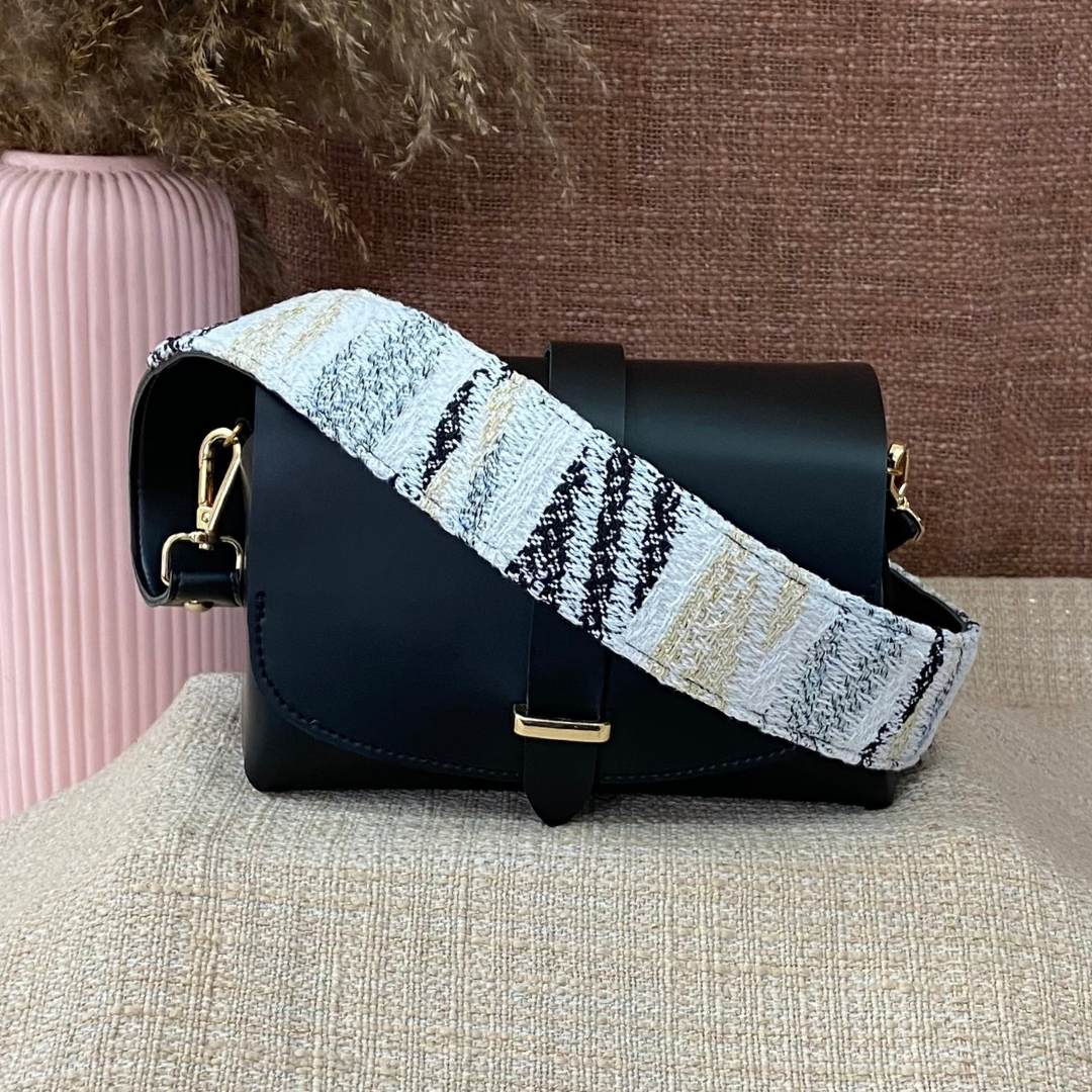 Black Eva Bag with White Tribal Belt.