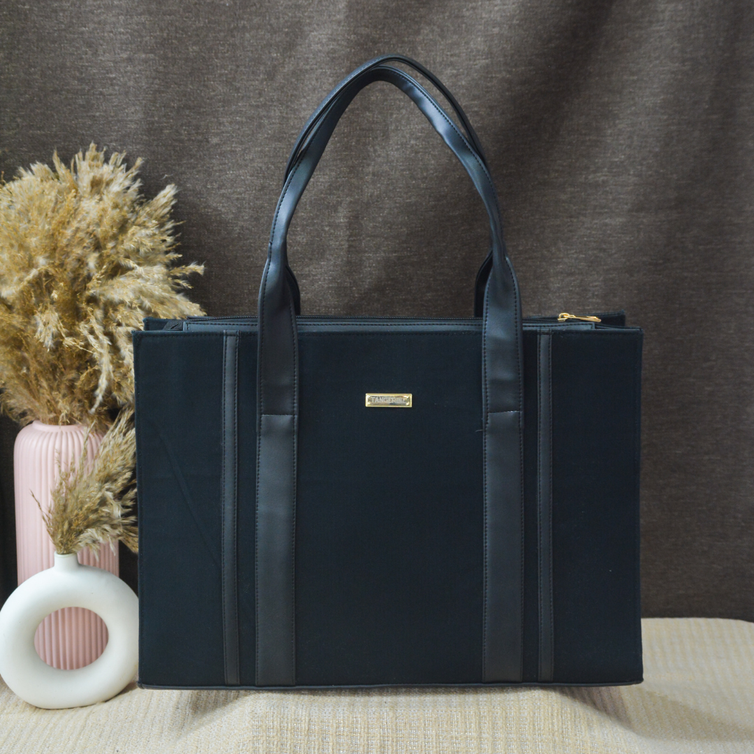 Black Monogram Book Tote Metal Initials