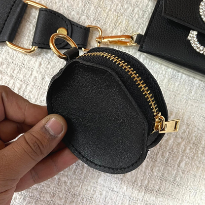Black Pouch + Black &amp; White Vintage Small Print Pochette Belt.