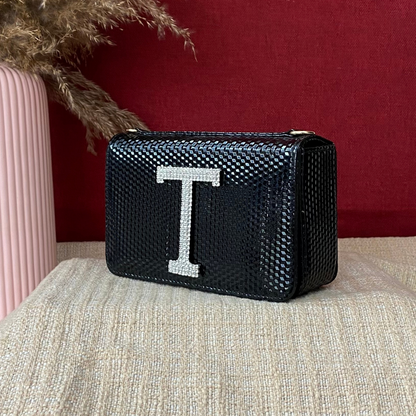 Black Textured Box Style Waist Bag Phone Size
