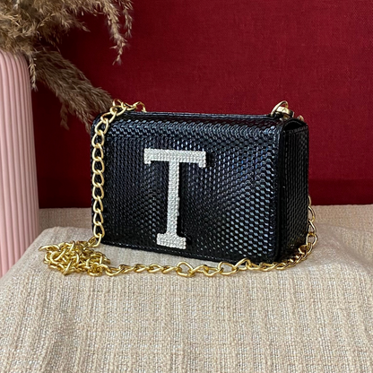 Black Textured Box Style Waist Bag Phone Size
