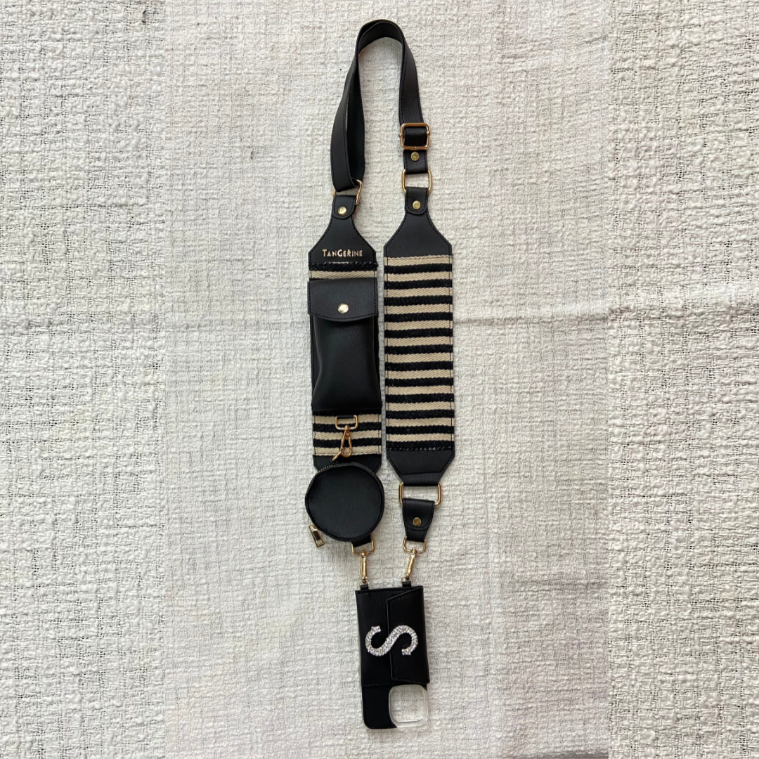 Black &amp; White Stripes Pochette Belt with Phone Case