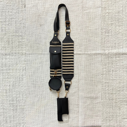 Black &amp; White Stripes Pochette Belt with Phone Case
